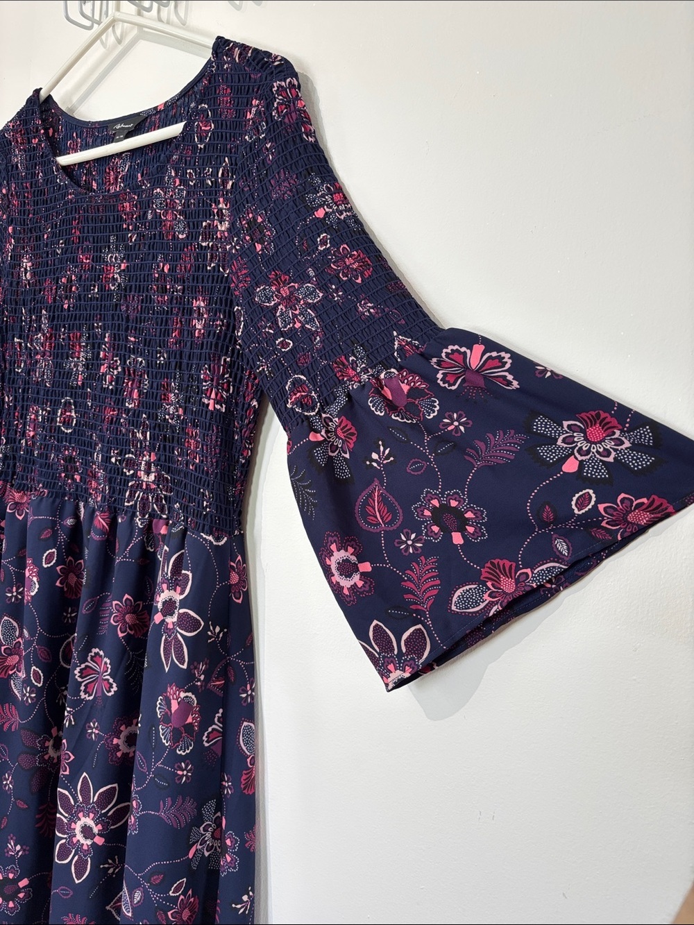 Reitmans XL Navy Floral Midi Dress with Pink Accents - Picture 6 of 7